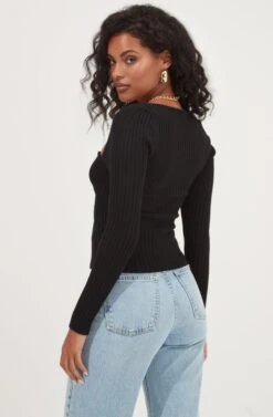 Cortana Cinched Front Cutout Sweater -Astr The Label Shop ACT16993 BLACK 6