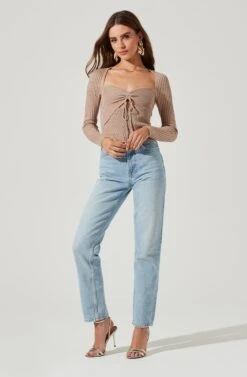 Cortana Cinched Front Cutout Sweater -Astr The Label Shop ACT16993 NUDE 1540