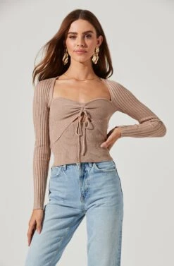 Cortana Cinched Front Cutout Sweater -Astr The Label Shop ACT16993 NUDE 1544