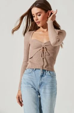 Cortana Cinched Front Cutout Sweater -Astr The Label Shop ACT16993 NUDE 1545