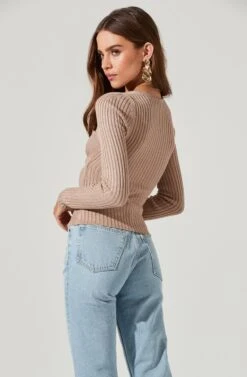 Cortana Cinched Front Cutout Sweater -Astr The Label Shop ACT16993 NUDE 1554