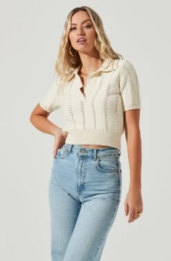 Cambria Pointelle Knit Short Sleeve Sweater