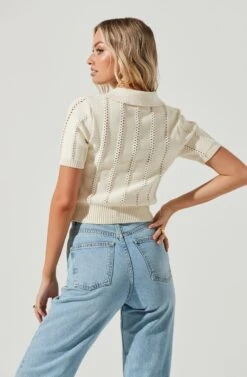 Cambria Pointelle Knit Short Sleeve Sweater -Astr The Label Shop ACT17001 IVORY 4