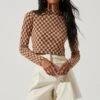 Izzy Checkered Long Sleeve Top 2 Izzy Checkered Long Sleeve Top -Astr The Label Shop ACT17027B BROWNTAUPE 0865