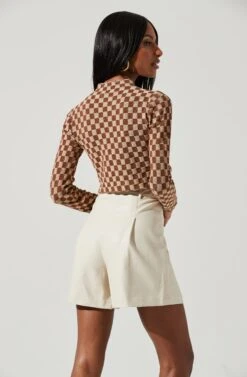 Izzy Checkered Long Sleeve Top -Astr The Label Shop ACT17027B BROWNTAUPE 0873