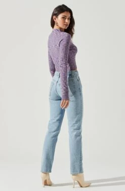 Izzy Marled Checkered Long Sleeve Top -Astr The Label Shop ACT17027M PURPLEMULTI 0876