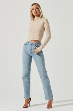 Lanare Checkered Mock Neck Long Sleeve Crop Top -Astr The Label Shop ACT17027 BONE 1