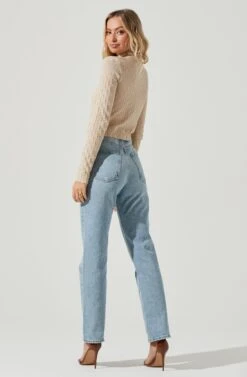 Lanare Checkered Mock Neck Long Sleeve Crop Top -Astr The Label Shop ACT17027 BONE 5