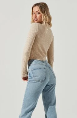 Lanare Checkered Mock Neck Long Sleeve Crop Top -Astr The Label Shop ACT17027 BONE 6