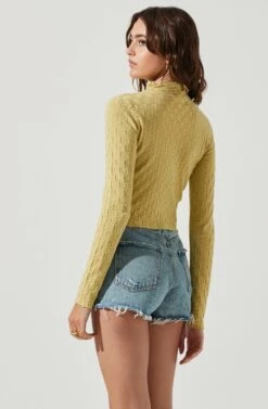 Lanare Checkered Mock Neck Long Sleeve Crop Top -Astr The Label Shop ACT17027 PISTACHIO 4