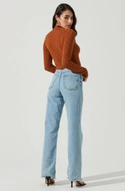 Lanare Checkered Mock Neck Long Sleeve Crop Top -Astr The Label Shop ACT17027 RUST 3