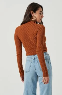 Lanare Checkered Mock Neck Long Sleeve Crop Top -Astr The Label Shop ACT17027 RUST 4