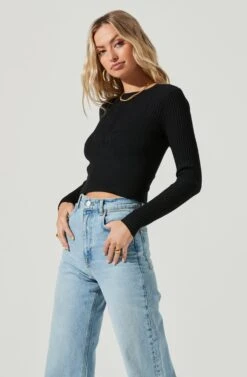 Avila Ribbed Knit Strappy Back Sweater -Astr The Label Shop ACT17036 BLACK 4