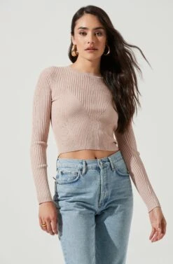 Avila Ribbed Knit Strappy Back Sweater -Astr The Label Shop ACT17036 BLUSH 2