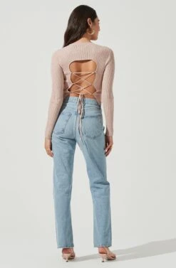 Avila Ribbed Knit Strappy Back Sweater -Astr The Label Shop ACT17036 BLUSH 3
