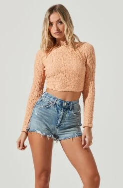 Baxter Crinkle Cutout Long Sleeve Crop Top -Astr The Label Shop ACT17052B PEACH 2