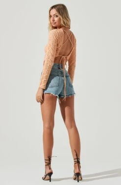 Baxter Crinkle Cutout Long Sleeve Crop Top -Astr The Label Shop ACT17052B PEACH 3