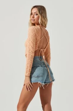 Baxter Crinkle Cutout Long Sleeve Crop Top -Astr The Label Shop ACT17052B PEACH 4