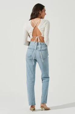 Baxter Crinkle Cutout Long Sleeve Crop Top -Astr The Label Shop ACT17052B WHITE 3