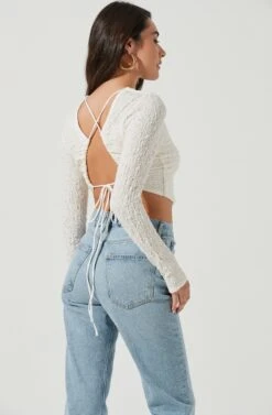 Baxter Crinkle Cutout Long Sleeve Crop Top -Astr The Label Shop ACT17052B WHITE 5