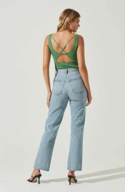 Elmira Cutout Cross Strap Bodysuit 22 Elmira Cutout Cross Strap Bodysuit -Astr The Label Shop ACT17053 GREEN 5 4