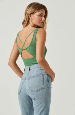Elmira Cutout Cross Strap Bodysuit 19 Elmira Cutout Cross Strap Bodysuit -Astr The Label Shop ACT17053 GREEN 5 5