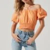 Aldrin Halter Neck Off Shoulder Puff Sleeve Top -Astr The Label Shop ACT17126 MELON 1689