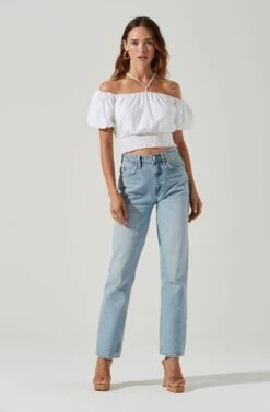 Aldrin Halter Neck Off Shoulder Puff Sleeve Top -Astr The Label Shop ACT17126 WHITE 1