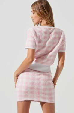 Mindy Checkered Terry Cloth Sweater -Astr The Label Shop ACT17146 PINK WHITECHECKS 0497 e8d60ea0 9934 40f7 8705 7c444bed0e27