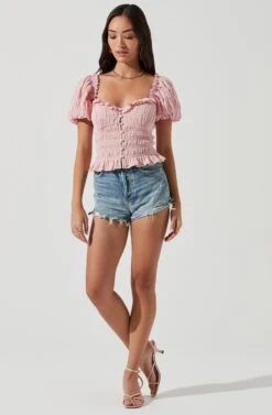 Anza Smocked Puff Sleeve Top -Astr The Label Shop ACT17148 PINK 1042