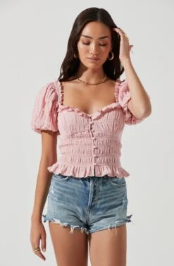 Anza Smocked Puff Sleeve Top -Astr The Label Shop ACT17148 PINK 1045