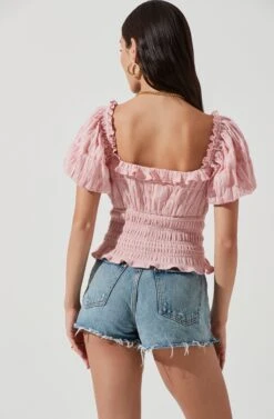 Anza Smocked Puff Sleeve Top -Astr The Label Shop ACT17148 PINK 1053