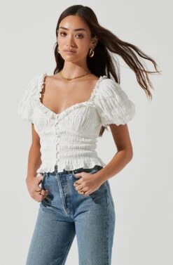 Anza Smocked Puff Sleeve Top -Astr The Label Shop ACT17148 WHITE 1224
