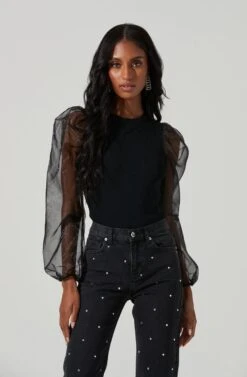 Audrina Chiffon Sleeve Sweater -Astr The Label Shop ACT17163L BLACK 3