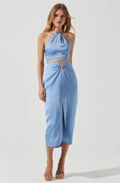 Robin Tie Waist Cutout Midi Skirt -Astr The Label Shop ACT17181 BLUE 0807