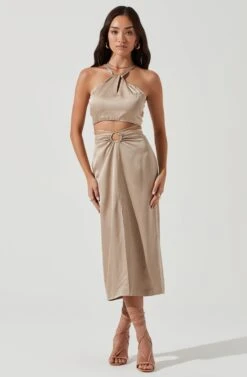 Robin Tie Waist Cutout Midi Skirt -Astr The Label Shop ACT17181 KHAKI 1927