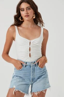 Highgrove Ruched Front Cutout Bodysuit -Astr The Label Shop ACT17183 WHITE 1501