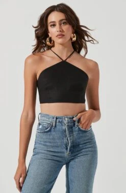 Lydie Tie Waist Halter Top -Astr The Label Shop ACT17185 BLACK 1735
