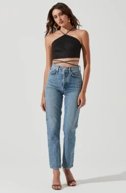 Lydie Tie Waist Halter Top -Astr The Label Shop ACT17185 BLACK 1744