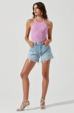 Tulla Ribbed Knit Halter Bodysuit -Astr The Label Shop ACT17203 PINKMELANGE 1468