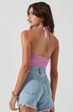 Tulla Ribbed Knit Halter Bodysuit -Astr The Label Shop ACT17203 PINKMELANGE 1483