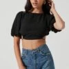 Simona Open Back Puff Sleeve Crop Top 2 Simona Open Back Puff Sleeve Crop Top -Astr The Label Shop ACT17204 BLACK 1642