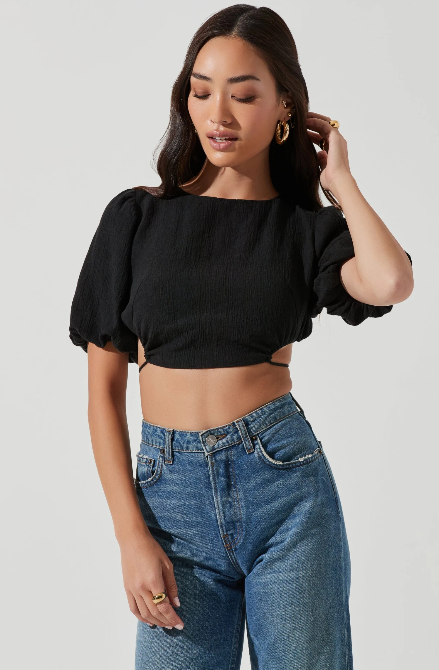 Simona Open Back Puff Sleeve Crop Top 3 Simona Open Back Puff Sleeve Crop Top