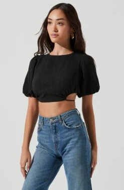 Simona Open Back Puff Sleeve Crop Top 15 Simona Open Back Puff Sleeve Crop Top -Astr The Label Shop ACT17204 BLACK 1647