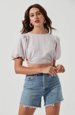 Simona Open Back Puff Sleeve Crop Top 18 Simona Open Back Puff Sleeve Crop Top -Astr The Label Shop ACT17204 PUTTY 1438