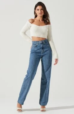 Mallory Cropped Off Shoulder Sweater -Astr The Label Shop ACT17271 CREAM 1112
