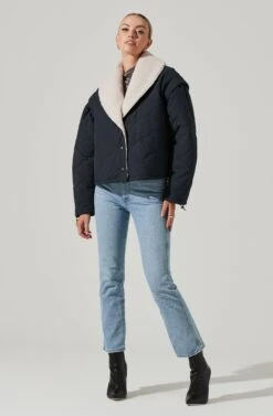 Nadine Quilted Faux Shearling Jacket -Astr The Label Shop ACT17275 NAVY 10861