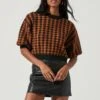 Colette Houndstooth Short Sleeve Sweater -Astr The Label Shop ACT17283B BROWNBLACKHOUNDSTOOTH 1188