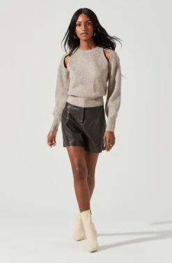 Adira Shoulder Cutout Sweater -Astr The Label Shop ACT17301 TAUPE 1219