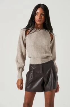 Adira Shoulder Cutout Sweater -Astr The Label Shop ACT17301 TAUPE 1226
